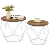 Vasagle Runde Couchtische, 2Er Set Beistelltische, Moderner Stil, Abnehmbare Platte, Stahlgestell, Für Wohnzimmer, Honigbraun Und Ch