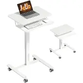 HOMCOM Laptoptisch Höhenverstellbar 71-107cm mit Rollen, Tastaturablage, Weiß