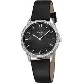 Boccia 3382-01 Damenuhr Quarz Titan mit Lederband Schwarz