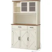 Vasagle Sideboard mit Beleuchtung und Ladestation im Landhausstil BBK391W02