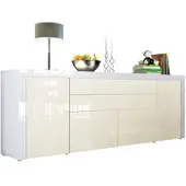 Vladon SIDEBOARD La Paz Creme Hochglanz / Weiß Hochglanz