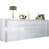 Vladon SIDEBOARD La Paz Weiß Hochglanz / Sandgrau Hochglanz