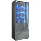 Vladon VITRINE Granada Grau Hochglanz