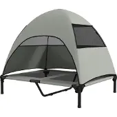 Zimtky Hundeliege Outdoor mit Dach Erhöht Stahlrahmen 90x76x91cm Hellgrau