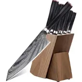 WOLFCUT - Damaskus Messer-Set 7-tlg. 73-lagiger japanischer Damaszenerstahl + Wetzstahl + Messerblock