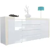 Vladon SIDEBOARD La Paz Weiß Hochglanz / Creme Hochglanz