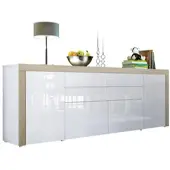 Vladon SIDEBOARD La Paz Weiß Hochglanz / Eiche sägerau