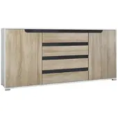 Vladon SIDEBOARD Sylt Eiche sägerau / Schwarz Hochglanz