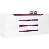 Vladon SIDEBOARD Sintra Weiß Hochglanz / Brombeer Hochglanz