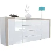 Vladon SIDEBOARD La Paz Weiß Hochglanz / Sandgrau Hochglanz