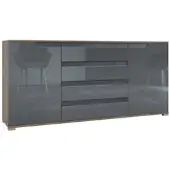 Vladon SIDEBOARD Sylt Grau Hochglanz / Anthrazit matt