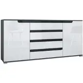 Vladon SIDEBOARD Sylt Weiß Hochglanz / Schwarz Hochglanz