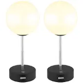 Globo Lighting 2x LED Tischleuchte, Edelstahl, Schwarz, Touchdimmer, USB-Akku, H 28cm