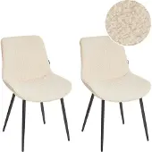 Beliani Esszimmerstuhl Hellbeige Bouclé-Stoffbezug Gesteppt mit Hoher Rückenlehne Schwarzes Metallgestell Retro Esszimmer Küche Wohnküche Wohnzimmer