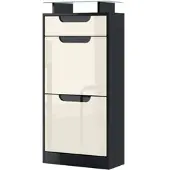 Vladon SCHUHSCHRANK Fiesta Creme Hochglanz / Schwarz Hochglanz