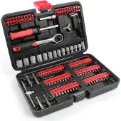 XPOtool 130-tlg. Steckschlüssel- und Bitsatz mit Umschaltknarre 6,3 mm (1/4") Set mit 104 Bits, Stecknüsse im Knarrenkasten, hochwertige Steckschlüssel für Werkstatt
