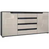 Vladon SIDEBOARD Sylt Sandgrau Hochglanz / Schwarz Hochglanz