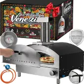 Heidenfeld Gas Pizzaofen Venezia | Pizzastein Cordierit - bis zu 500° C - Edelstahl - Pizza Maker - Outdoor Ofen - Thermometer - Steinofen - Silber