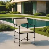 Casa Padrino Luxus Schmiedeeisen Gartenstuhl mit Armlehnen Beige / Schwarz H. 100 cm
