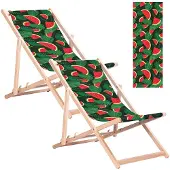 Greenblue 2x Liegestuhl aus Buchenholz für Strand und Garten mit Wassermelonen-Aufdruck