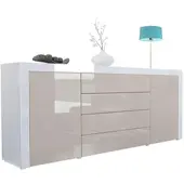 Vladon SIDEBOARD La Paz Sandgrau Hochglanz / Weiß Hochglanz
