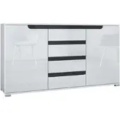 Vladon SIDEBOARD Sylt Weiß Hochglanz / Schwarz Hochglanz