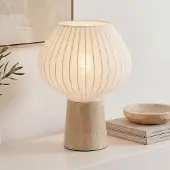 LumenXL Tischlampe Varel mit Stoffschirm und Travertin (Naturstein) Fuß