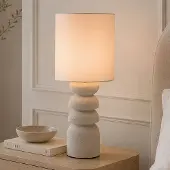 LumenXL Tischlampe Kiyra - weißes Keramik mit Stoffschirm in Beige