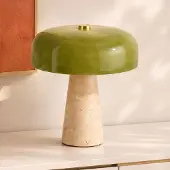 LumenXL Tischlampe Sento mit grünem Glas und Travertin (Naturstein)