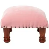 Homescapes SAMT-HOCKER Mable, rosa mit Holzbeinen, 40/40/25 cm