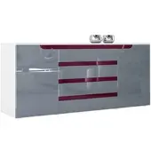 Vladon SIDEBOARD Sintra Grau Hochglanz / Brombeer Hochglanz
