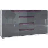 Vladon SIDEBOARD Sylt Grau Hochglanz / Brombeer Hochglanz