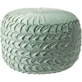 Homescapes SAMT-POUF Grace grün, plissiert in Flechtoptik, 50/50/35 cm