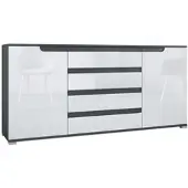 Vladon SIDEBOARD Sylt Weiß Hochglanz / Anthrazit matt
