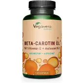 Vegavero Beta Carotin Plus Öl | 120 Kapseln | mit Vitamin E und Astaxanthin | Lucarotin + Astazine | vegan