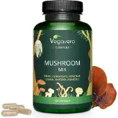 Vegavero Mushroom Mix | 120 Kapseln | 6 Pilzextrakte: Reishi, Cordyceps, Hericium, Chaga, Shiitake, Agaricus | vegan