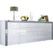 Vladon SIDEBOARD La Paz Weiß Hochglanz / Grau Hochglanz