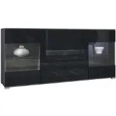 Vladon SIDEBOARD Bari Schwarz Hochglanz