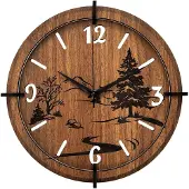 Sentop Wanduhr aus Holz mit Naturmotiv | Wenge-Walnuss Schwarze Hände 30 cm