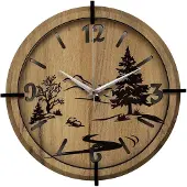 Sentop Wanduhr aus Holz mit Naturmotiv | Gold Eiche Silberne Hände 40 cm