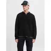 Jack & Jones Strickpullover "JCOCOVER KNIT SPLIT NECK POLO", Herren, Gr. XXL, schwarz, Strick, Obermaterial: 60% Polyester, 40% Baumwolle, unifarben, relaxed fit normal, Pullover Strickpullover