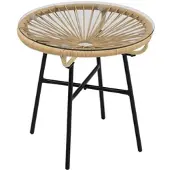 STILVORA Beistelltisch PE-Rattan Beige mit Glasplatte 50x50x50 cm, pflegeleicht