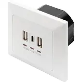 Digitus Steckdose mit USB A & USB-CTM Ports, Unterputz-Montage, 2 x USB A + 1 x USB C, Weiß, Leistung, 250 V, 50 Hz, 5 V