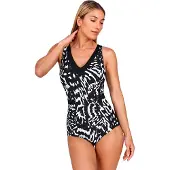 Teleno Damen Badeanzug V-Ausschnitt TEGB0356C