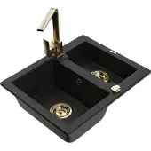 Mexen Carlos 1,5-Becken-Granitspüle mit Mischbatterie Rita, Schwarz - 6518-77-670300-50