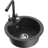 Mexen Diego 1-Becken-Granit-Spüle mit Mischbatterie Duero, Schwarz gesprenkelt - 6512-76-671600-76