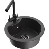 Mexen Diego 1-Becken-Granit-Spüle mit Mischbatterie Duero, Schwarz gesprenkelt - 6512-76-671600-70-B