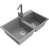Mexen Tomas 2-Becken-Granitspüle mit Mischbatterie Rita, Grau - 6516-71-670300-71