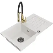 Mexen Pablo 1 Becken-Granitspüle mit Abtropffläche und Mischbatterie Aster, Weiß - 6510-20-73450-57-B