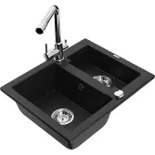 Mexen Carlos 1,5-Becken-Granitspüle mit Mischbatterie Duero, Schwarz - 6518-77-671600-00